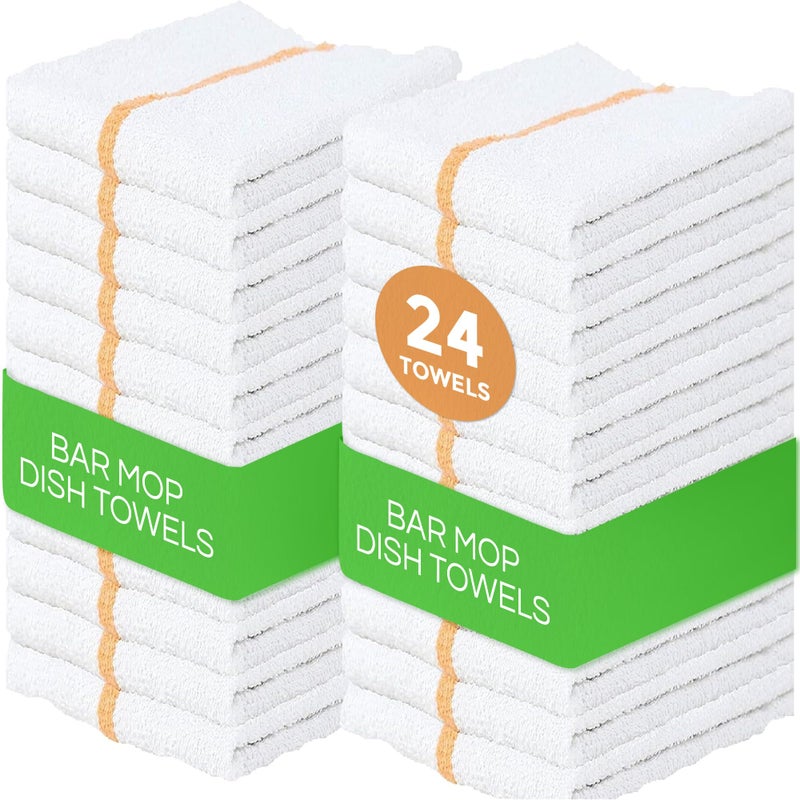 Towels N More 24 Pack 16x19 Bar Mop High Absorbent Cotton Reusable Kitchen Towels- Quick Dry for Chef, Cook, Home, Restaurant, Bar Glass Cleaning (24, Gold Stripe) - Image 1